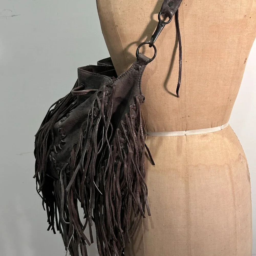 All Saints leather fringe Hobo bag - Picture 3 of 10